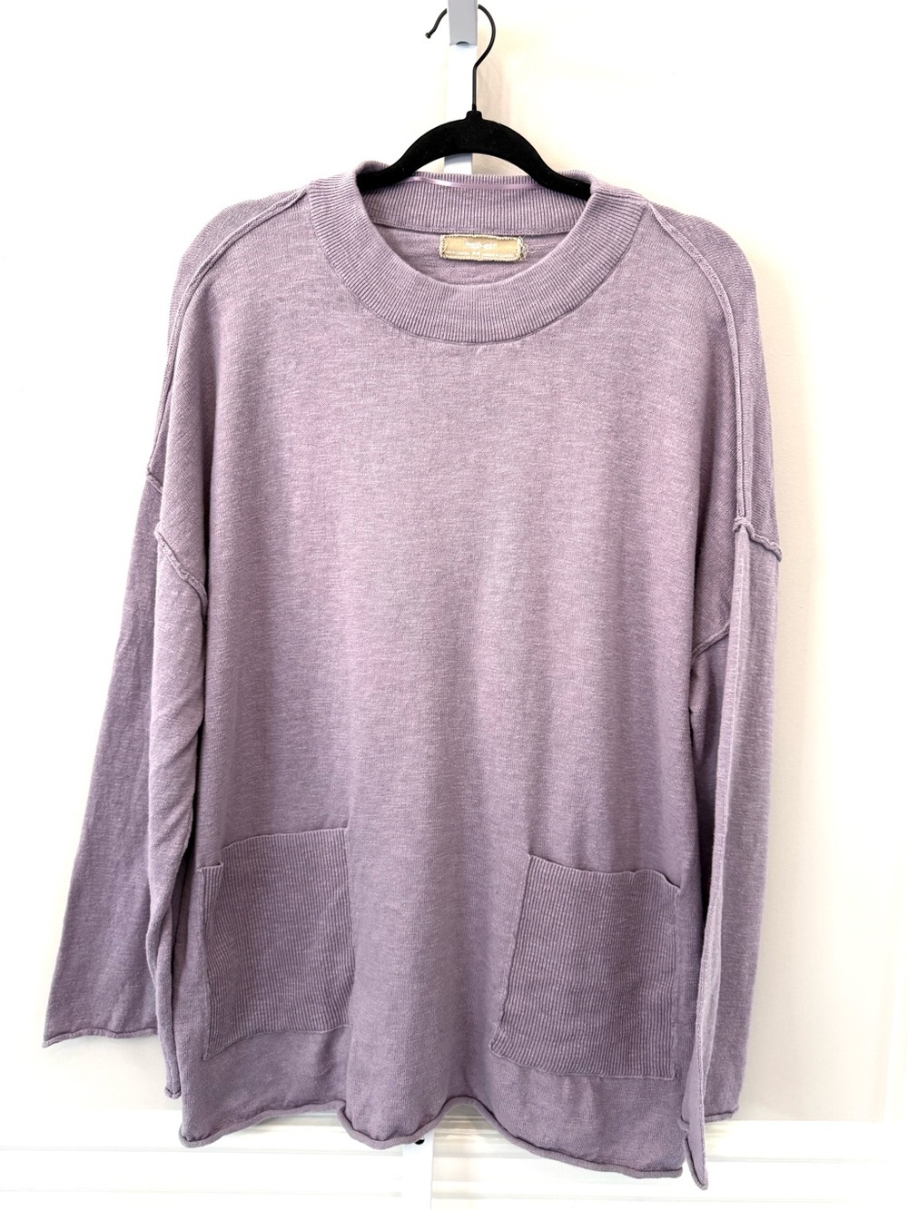 Free People Free-Est Lilac Mock Neck Sweater Tunic Oversized Pocket Knit Size M